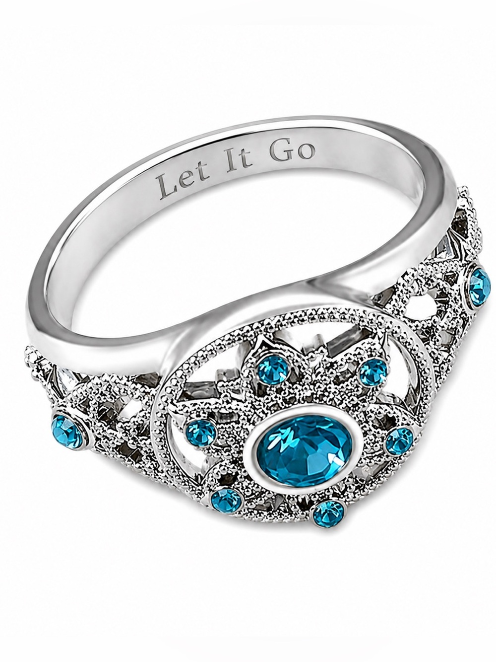 Let It Go Inscribed Silver Ring with Blue Gemstones-NWT